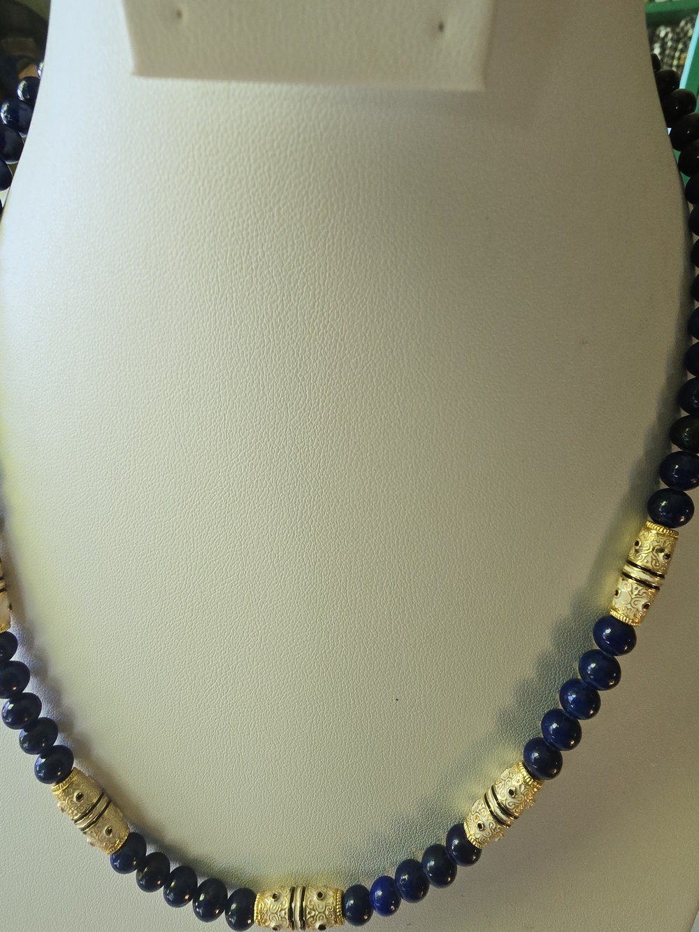 Lapis Blue Beaded Necklace with Gold Accent Beads - Women's Necklace